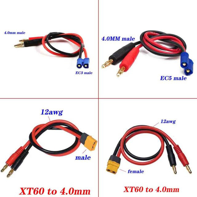 LAJQTAO Ladekabel mit Bananensteckern und XT60 EC3 EC5 Anschluss in Rot, 30 cm Länge - Bild 1
