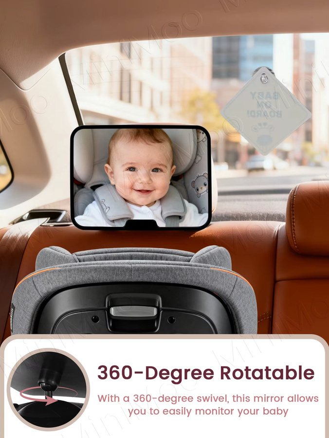 momo&dudu Baby-Autospiegel in Schwarz mit 360° Panoramablick und bruchsicherer Funktion - Bild 4
