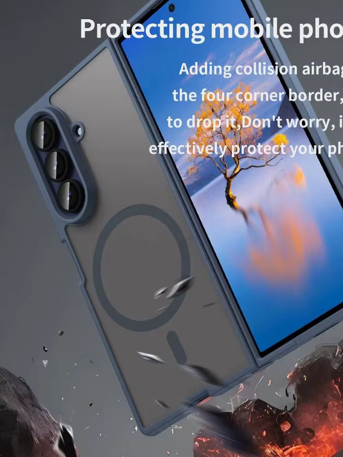 Luxuriöse matte Hartschalenhülle für Samsung Galaxy Z Fold 7 und Flip 7 in Blau mit magnetischer kabelloser Ladefunktion und stoßfestem Schutz - Bild 3