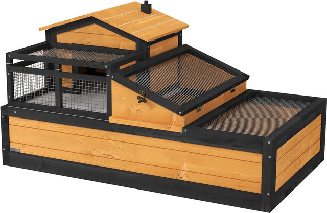 PawHut Schildkrötenhaus aus Holz mit zwei Ebenen und Balkon, wetterfestes Reptiliengehege für den Außenbereich, Gelb, B/T/H: 112 x 65 x 60 cm - Bild 1