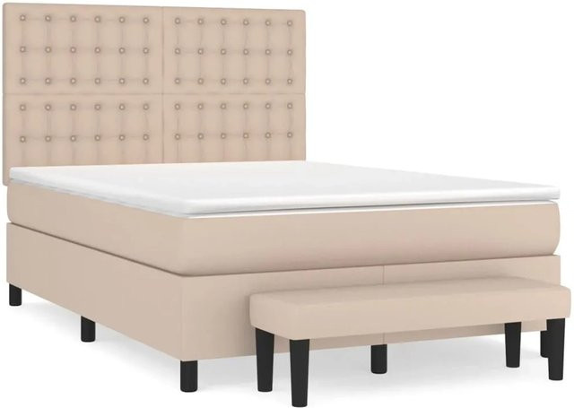 vidaXL Boxspringbett mit Matratze in Cappuccino-Braun aus Kunstleder, B/T/H: 144 x 200 x 128 cm - Bild 1