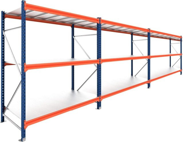PROREGAL DOMINUS Schwerlastregal Weitspannregal mit 3 Feldern und 3 Ebenen, Blau/Orange, B/H/T: 250 x 240 x 100 cm - Bild 1