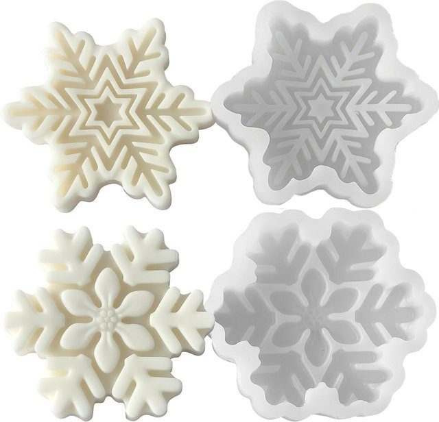 UDOCOOL Silikon Kerzenform Schneeflocke in Weiß für DIY Weihnachtsdeko aus Wachs oder Seife - Bild 1
