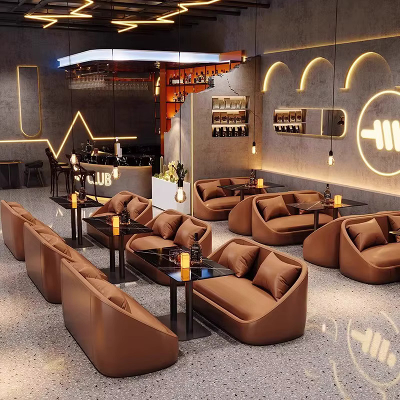 OEMG Eckbank in L-Form aus braunem Kunstleder für Wohnzimmer, Café und Salon mit Polsterung und passenden Streukissen - Bild 1
