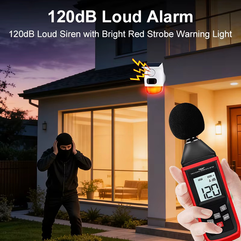 PGST Solar Infrarot-Bewegungsmelder mit 120dB Alarm-Sirene für Outdoor-Haussicherheit und Wildtierschutz - Bild 5
