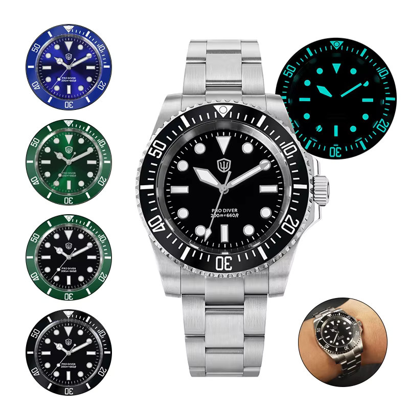Watchdives Armbanduhr, Quarz, Edelstahl, Schwarz, Saphirglas, Herren - Bild 2
