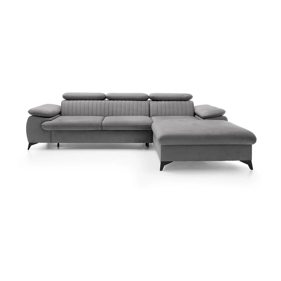 Vente-unique Schlafsofa Samara in Hellgrau mit L-Form und Samtbezug - Bild 2