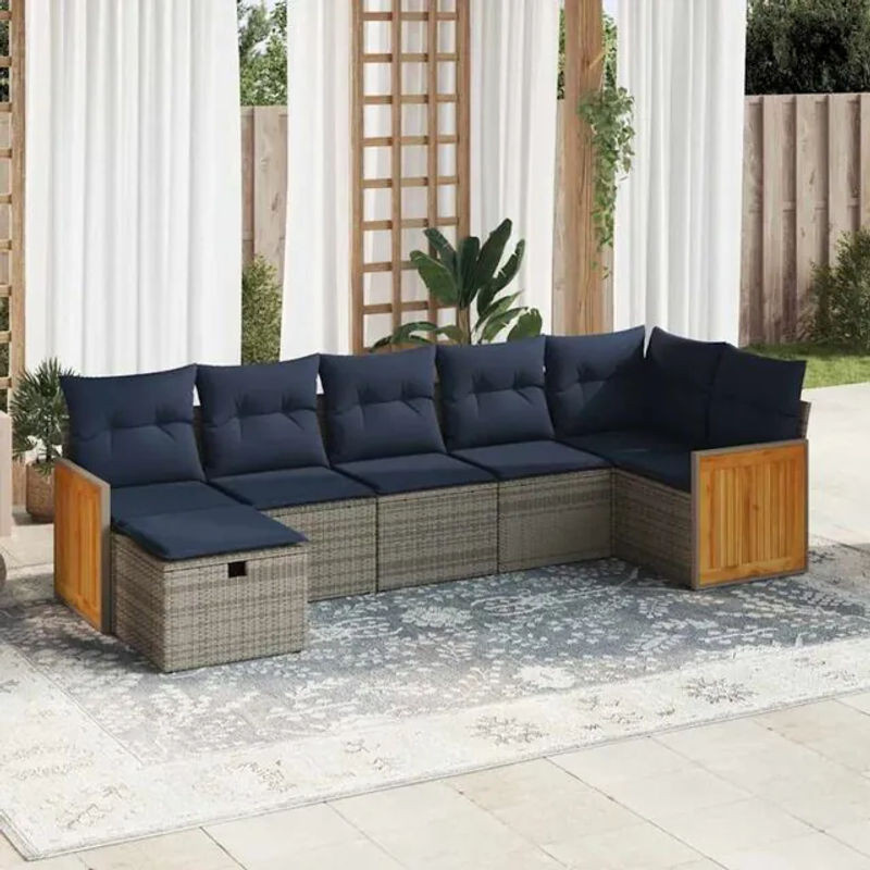 7-teilige Garten-Sofagarnitur aus Poly-Rattan mit Kissen in Grau von vidaxl - Bild 1