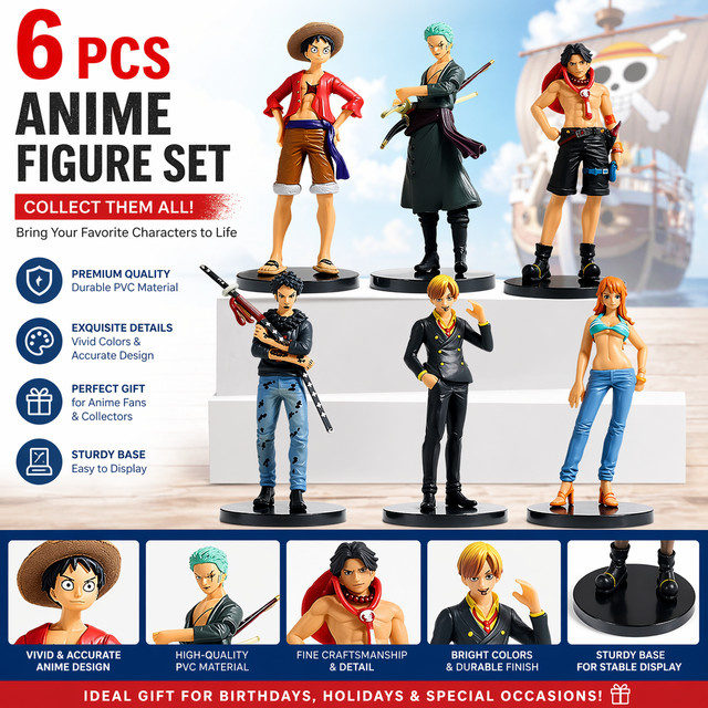 Bandai One Piece Anime-Figuren-Set, 6-teiliges Set, Actionfiguren - Bild 1