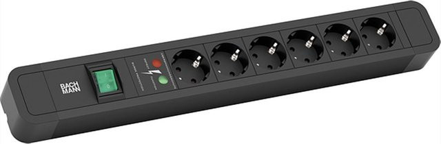 Bachmann Primo 2 Verteilerbox mit 6x CEE7/3 Steckdosen und 1x SPD in Schwarz (350.002) - Bild 1