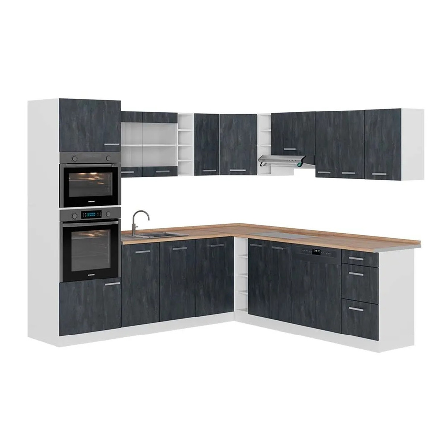 Vicco R-Line Eckküche in L-Form, Schwarz Beton und Weiß mit Arbeitsplatte in Eiche, B/T/H: 247 x 237 x 60 cm - Bild 2