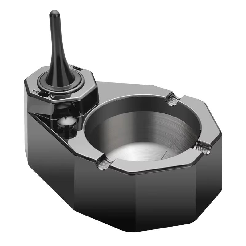 HONEST Öl-Elektro-Hybrid-Feuerzeug mit integriertem Aschenbecher aus Edelstahl, Schwarz, Schreibtischdekoration - Bild 4