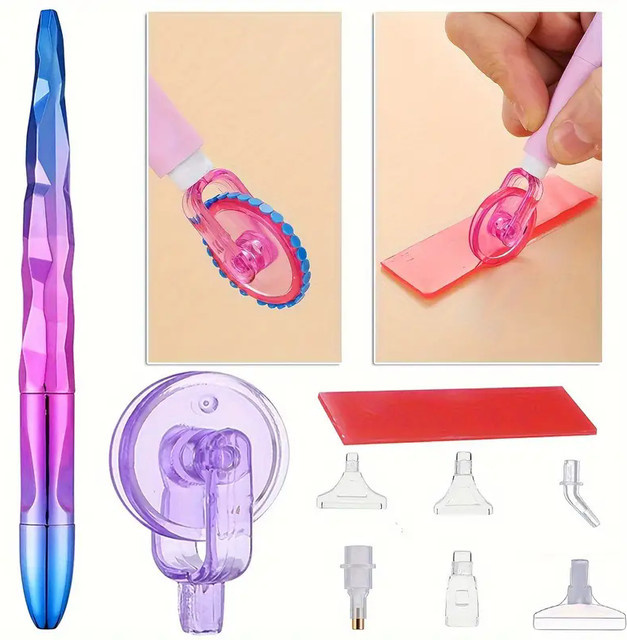 9-teiliges Diamond Painting Werkzeug-Set mit Punktierstift und Kleber-Roller in Multicolour - Bild 1
