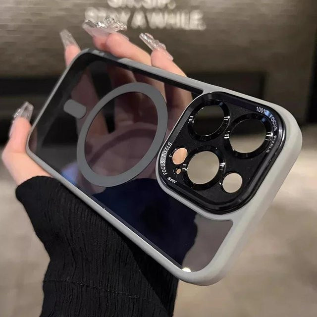 Yiran Bag Magnetische Metall-Bumper Schutzhülle für iPhone 16 15 14 13 12 11 Pro Max Plus mit MagSafe, Acryl Hartschale, Transparent, Schwarz - Bild 1
