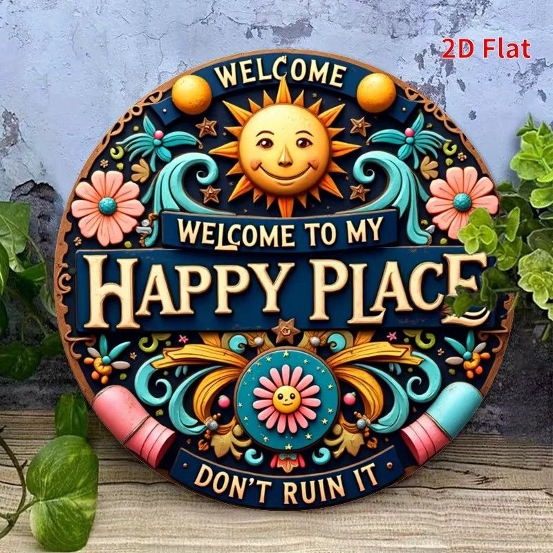 Rundes Vintage-Eisenschild Potdemiel Welcome to My Happy Place in Multicolor - Bild 6