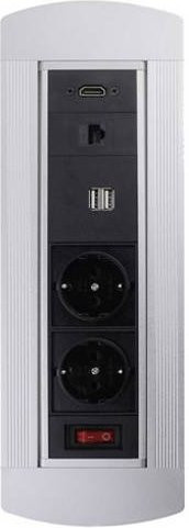 LEDmaxx 105950 Einbau-Steckdose Kombination mit HDMI, USB, Cat6 Buchse und Schalter in Schwarz und Chrom, IP20 - Bild 1