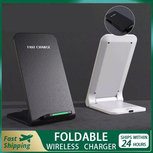 VIKEFON Faltbares kabelloses Schnell-Ladegerät in Schwarz für iPhone 12 bis 17 Pro Max und Samsung Note 20/10 S21 Ultra - Bild 1