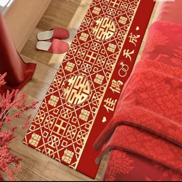 Roter Hochzeits-Teppich mit chinesischem Glückszeichen, rutschfest und pflegeleicht, B/T: 50 x 160 cm - Bild 1