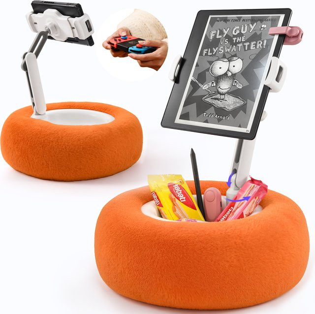 Oatsbasf Kissen-Tablet-Ständer aus weichem Plüschstoff für 4-12,9 Zoll Smartphones und iPads, Gaming- und Lesekissen in Orange - Bild 1