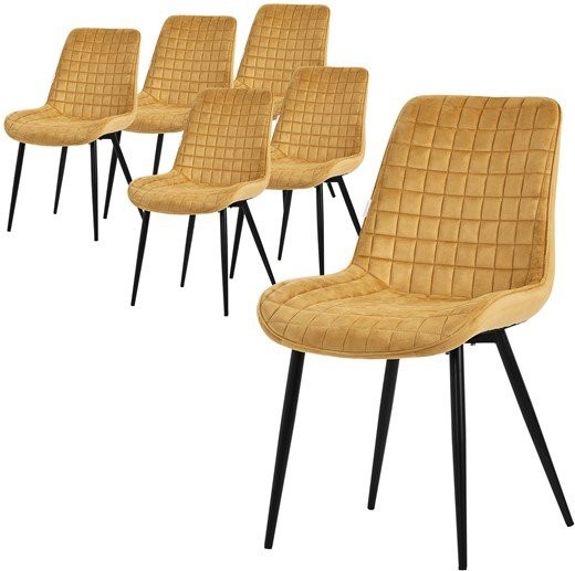 ML-Design Esszimmerstuhl 6er Set in Senfgelb mit Samtbezug und Stahlbeinen - Bild 1