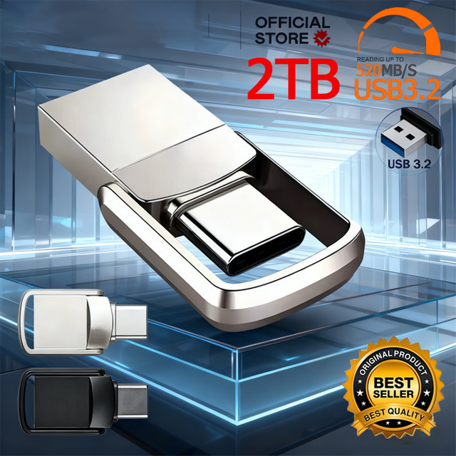 Lenovo USB-Flash-Laufwerk mit 2TB Kapazität, USB 3.2 Typ-C und Micro-USB Schnittstelle, Metall-Pendrive in Silber und Weiß - Bild 1