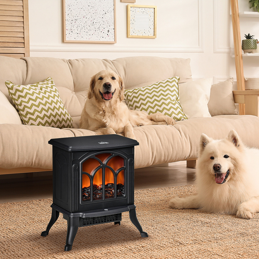 HOMCOM Elektrischer Kaminofen im Retro-Stil mit Flammeneffekt, Schwarz - Bild 2