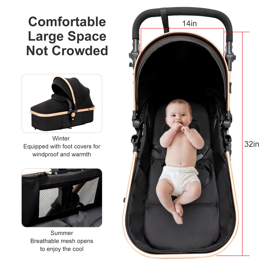 Magic ZC 3-in-1 Luxus-Reisesystem Kinderwagen in Schwarz mit Autositz, umkehrbarem Babykorb und faltbarer Funktion - Bild 2