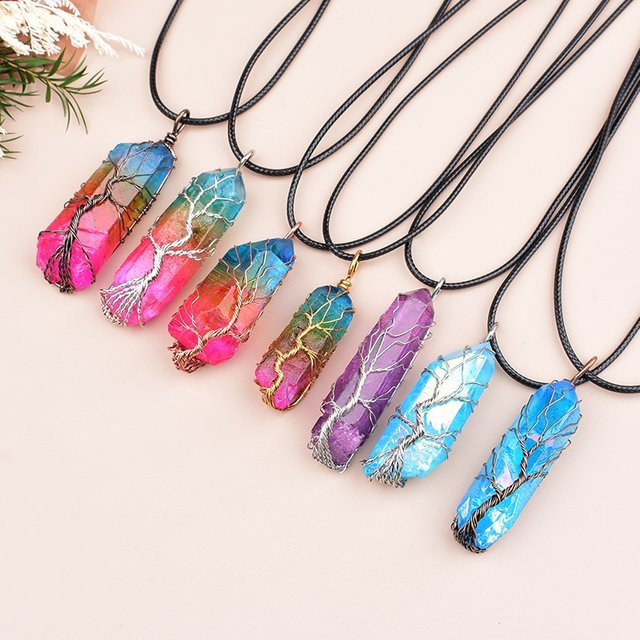 RYCRYSTAL Baum des Lebens Ornament aus natürlichem Regenbogen-Quarz mit Drahtwicklung in Multicolour und Grau - Bild 1