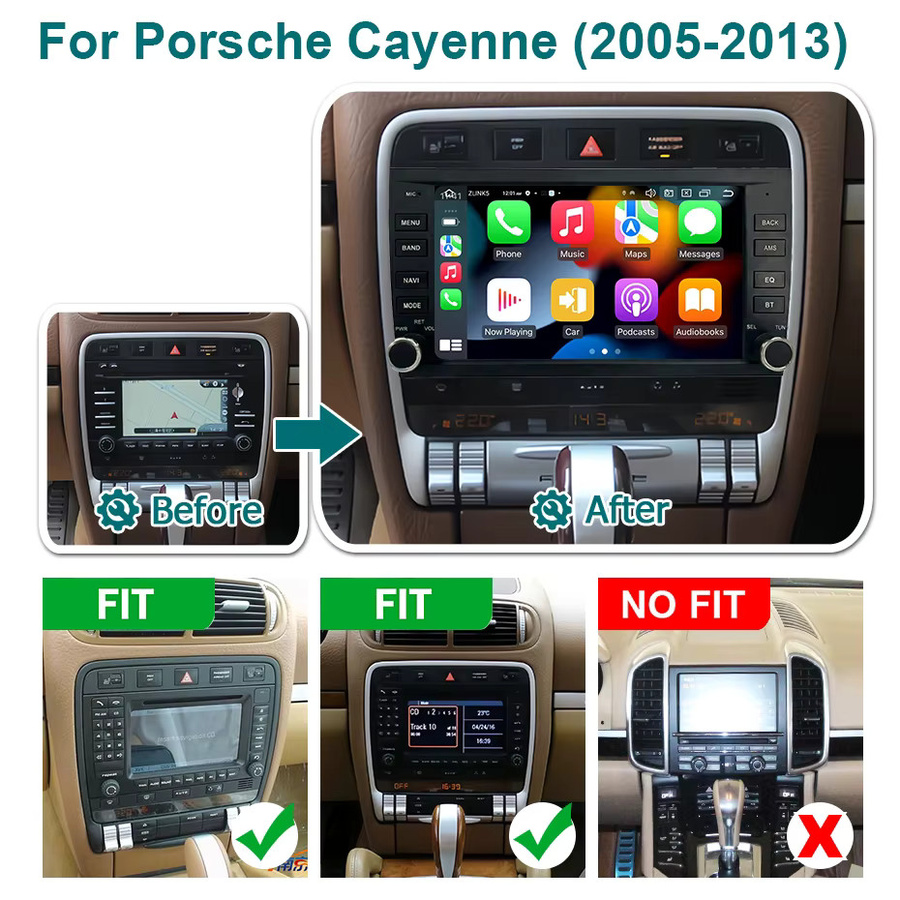 Wondefoo Android 15 Autoradio mit 8 Zoll Bildschirm für Porsche Cayenne 2005–2013, kabelloses CarPlay, Bluetooth, Navigation und Multimedia-Player, Schwarz - Bild 2