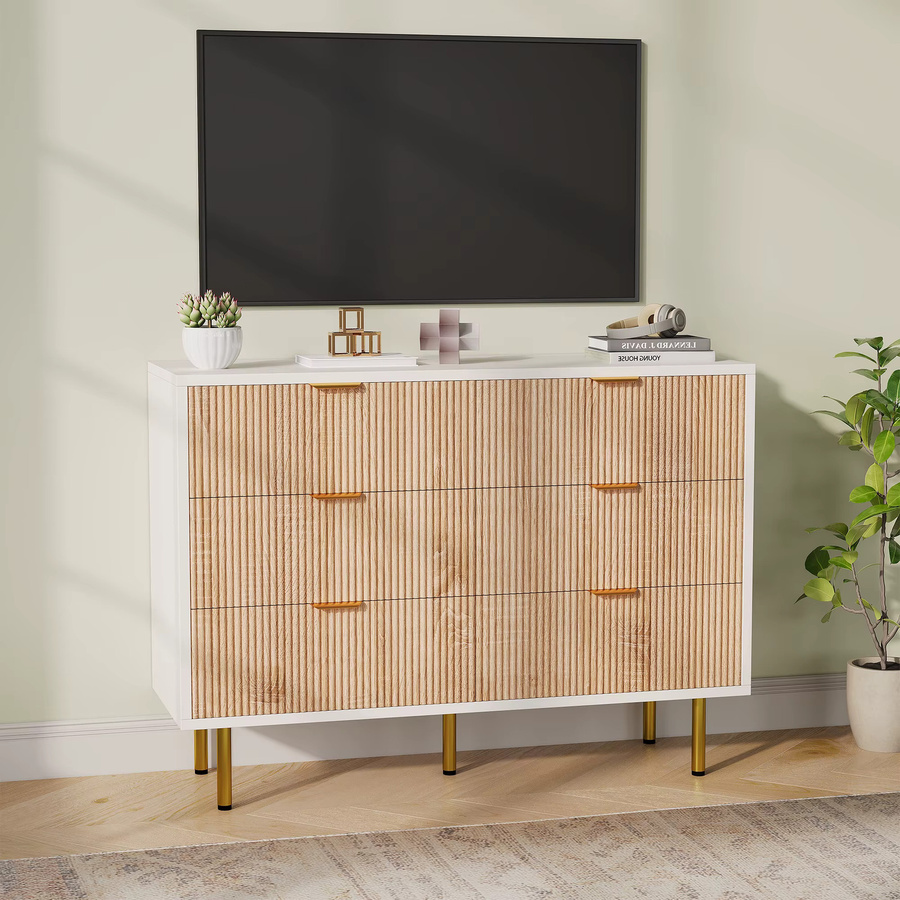 Comanlai Kommode mit Schubladen als Sideboard und Flur-Konsole in Weiß mit goldenen Beinen - Bild 2