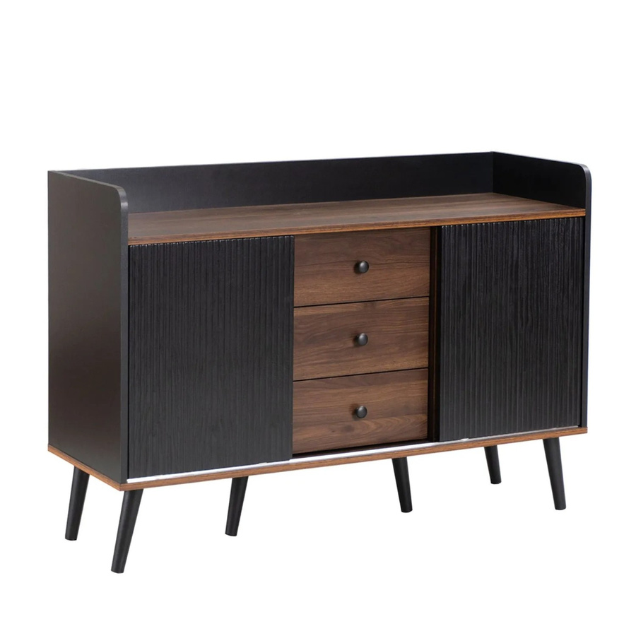 PXloue Sideboard mit 3 Schubladen und 2 Schiebetüren in Schwarz, B/T/H: 117,5 x 39,5 x 79,0 cm - Bild 2