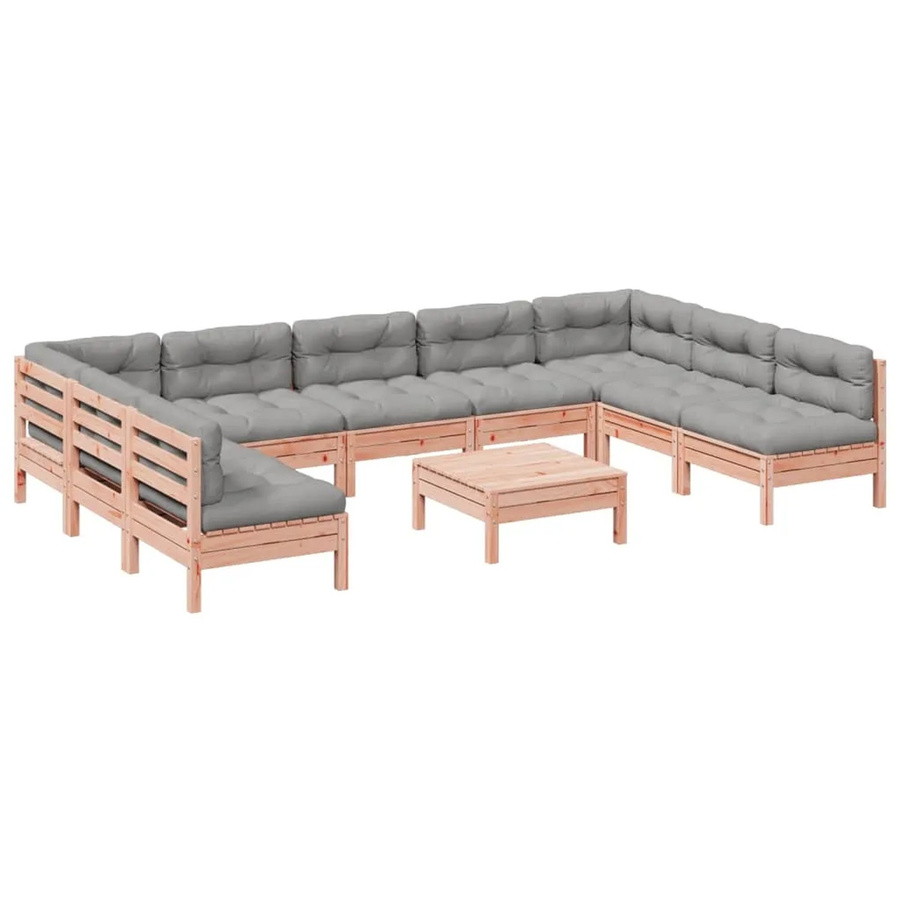 vidaXL 10-tlg. Garten-Sofagarnitur aus Massivholz Douglasie in L-Form mit Kissen, Farbe: Braun/Grau - Bild 2