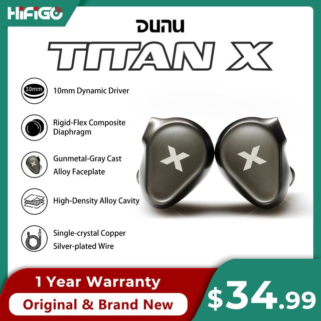 DUNU Titan X HiFi In-Ear-Monitor mit Dual-Magnet-Dynamik-Treiber und Metalllegierung-Gehäuse, 3,5 mm Jack oder USB-C mit Mikrofon für audiophiles Gaming - Bild 1