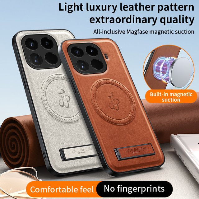 Magnetische Lederhülle für Xiaomi Mi 17T Pro mit Ständer und MagSafe Wireless Charging, Schwarz - Bild 1