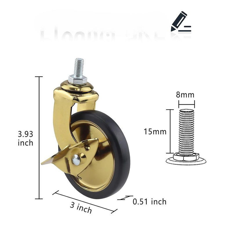 Binchi Outdoor Equipment Lenkrollen mit Bremse in Gold, 3 Zoll, 8 x 15 Gewinde, Tragkraft 72,5 kg - Bild 2
