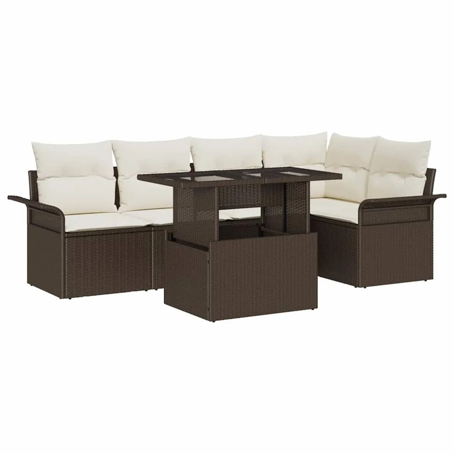 vidaXL Garten-Sofa-Set aus Polyrattan in Braun, 6-teiliges L-Shape Lounge-Set mit Tisch und Kissen - Bild 2
