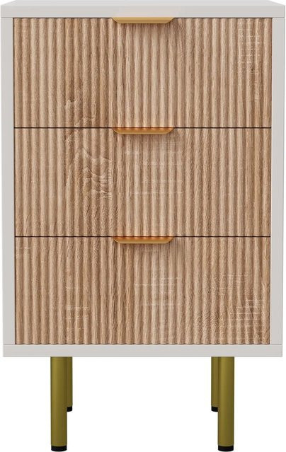 PXloue Kommode mit 3 Schubladen in Holzmaserung, moderner Schubladenschrank für Wohnzimmer, Schlafzimmer oder Büro, Braun/Weiß, B/T/H: 65 x 40 x 40 cm - Bild 1