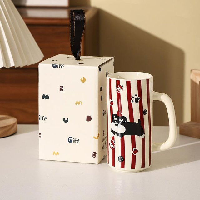 Schnauzer Keramik-Wassertasse mit Cartoon-Design in Weiß, 450 ml - Bild 1