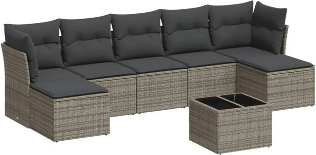 vidaXL 8-tlg Garten-Sofagarnitur in L-Form aus Polyrattan mit Kissen in Grau - Bild 1
