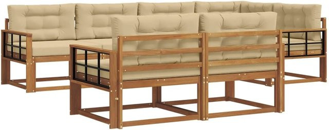 vidaXL Outdoor-Sofagarnitur 7-teilig aus Akazienholz mit Kissen in Beige und Natur - Bild 1