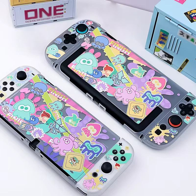 Nintendo Switch 2 und Switch OLED Schutzhülle mit buntem Splatoon Anime Muster in Multicolor - Bild 2