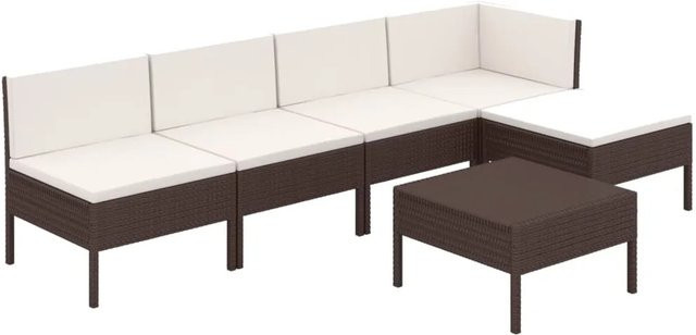 vidaXL 6-tlg Garten-Lounge-Set in L-Form aus braunem Poly-Rattan mit cremeweißen Auflagen und pulverbeschichtetem Stahlgestell - Bild 1