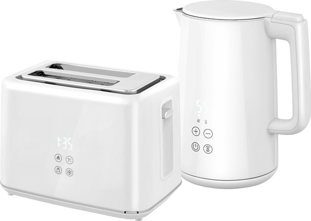 HOMCOM Frühstücksset Weiß bestehend aus Wasserkocher mit 1,5 l Volumen und Toaster mit 2 Toastscheiben, 2200 W Leistung, 7 Bräunungsstufen, Auftau- und Aufwärmfunktion, automatischer Abschaltung und LED-Anzeige - Bild 1