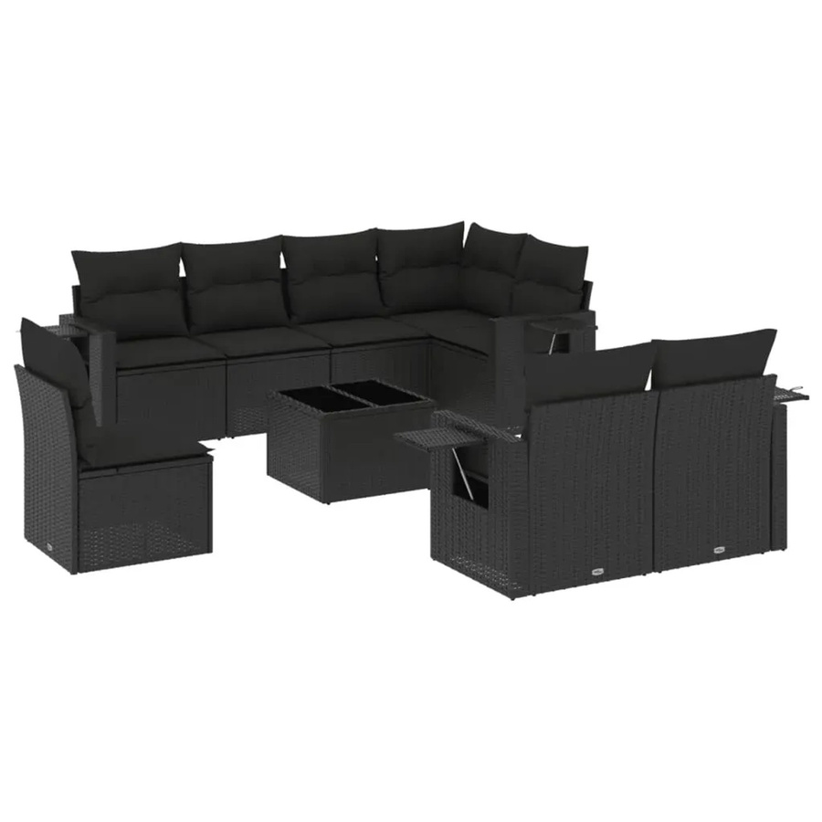 vidaXL 9-tlg. Garten-Sofagarnitur in L-Form aus schwarzem PE-Rattan mit Kissen und pulverbeschichtetem Stahlgestell - Bild 2