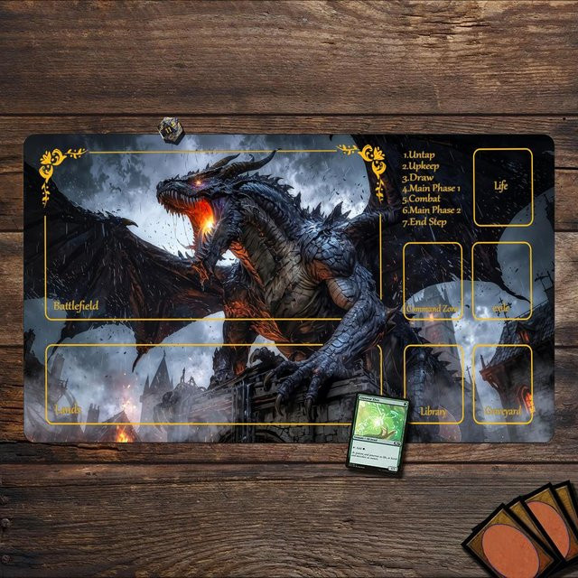 Mairuige TCG Spielmatte Drache in Schwarz und Multicolour, rutschfest und langlebig mit genähtem Rand, B/T: 60 x 35 cm - Bild 1