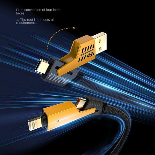 Multifunktionales 4-in-1 USB-C Schnellladekabel mit PD 27W und 65W Power Delivery in Schwarz - Bild 1