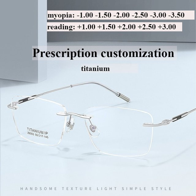 MUXIFAN Korrektionsbrille, randlos, Titan, rechteckig, Herren, silber - Bild 1