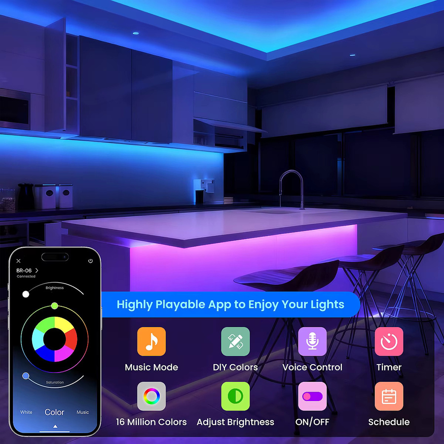 Mexllex RGB LED Neon Flex Streifen mit App- und Fernbedienung, IP67 Wasserdicht, 24V Musik Sync Seil Lampe in Multicolour - Bild 3