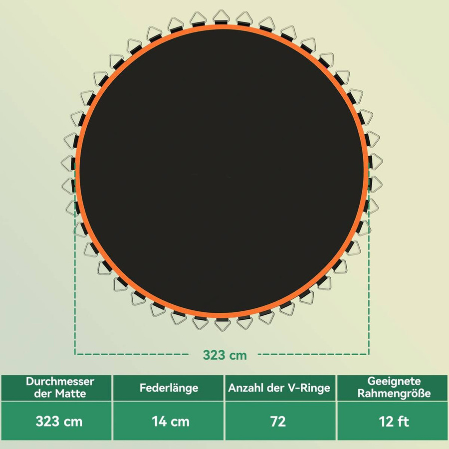 SPORTNOW Trampolin Sprungtuch als Ersatzmatte, Durchmesser: 323 cm, Schwarz oder Orange - Bild 4