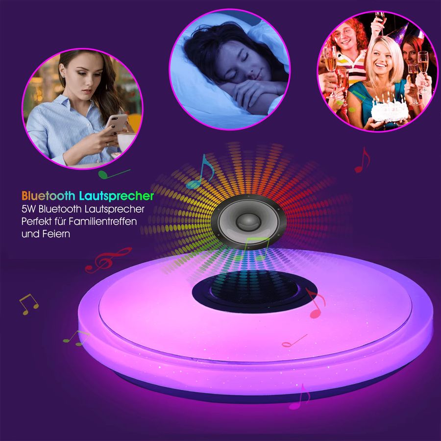 Oyajia LED-Deckenleuchte mit Bluetooth-Lautsprecher, 60W RGB-Farbwechsellampe, dimmbar mit App-Steuerung, Durchmesser: 50 cm - Bild 4